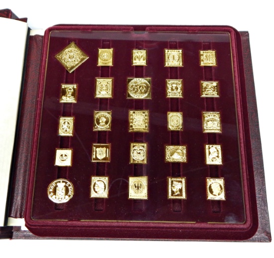 LARGE COLLECTION of GOLD PLATED STERLING SILVER POSTAGE STAMPS in ALBUM - 18.83 TROY OZ ASW