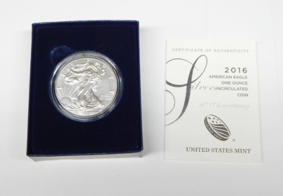 2016-W BURNISHED SILVER EAGLE in BOX with COA