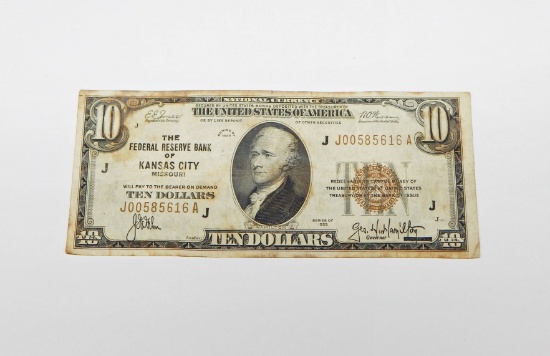 1929 $10 NATIONAL CURRENCY - FEDERAL RESERVE BANK of KANSAS CITY