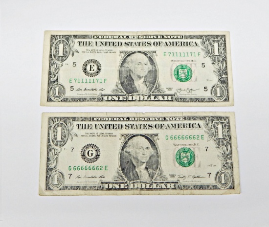 TWO (2) $1 NOTES with INTERESTING SERIAL NUMBERS