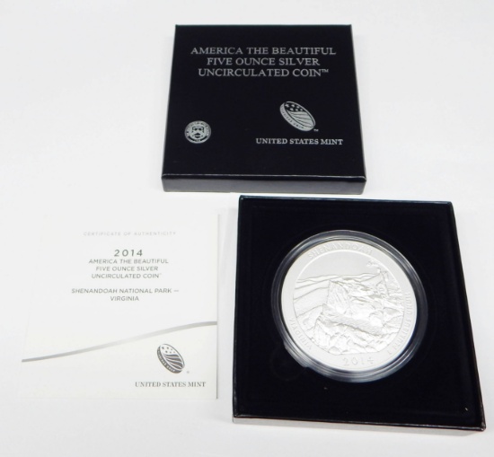 2014 SHENANDOAH NATIONAL PARK AMERICA the BEAUTIFUL FIVE OUNCE SILVER UNCIRCULATED COIN