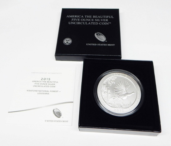 2015 KISATCHIE NATIONAL FOREST AMERICA the BEAUTIFUL FIVE OUNCE SILVER UNCIRCULATED COIN