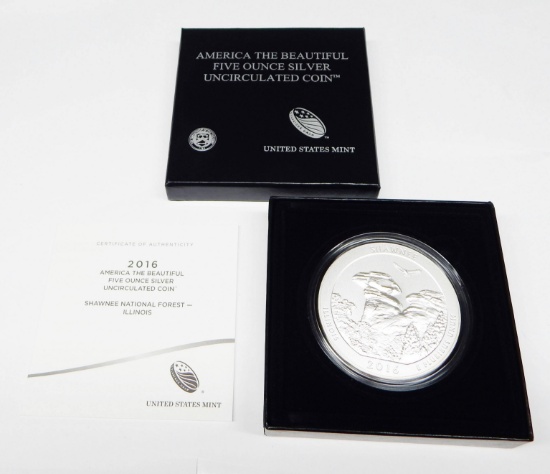 2016 SHAWNEE NATIONAL FOREST AMERICA the BEAUTIFUL FIVE OUNCE SILVER UNCIRCULATED COIN