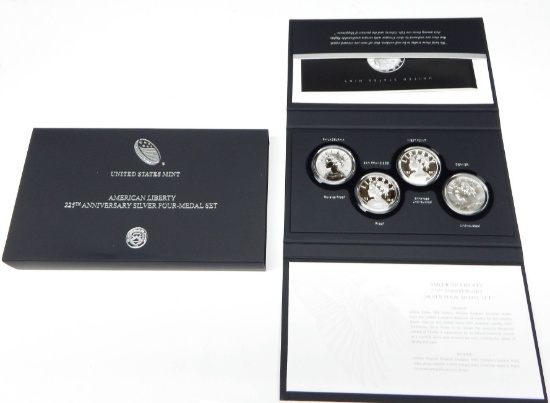 2017 AMERICAN LIBERTY 225th ANNIVERSARY SILVER FOUR-MEDAL SET in BOX with COA