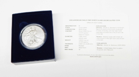 2015-W BURNISHED SILVER EAGLE in BOX with COA