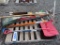 Lot of Snow Shovels, Brooms and Plow Stakes