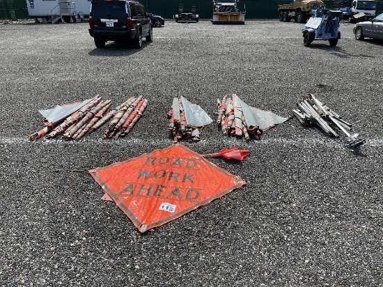 Lot of Road Work Signs and Stands