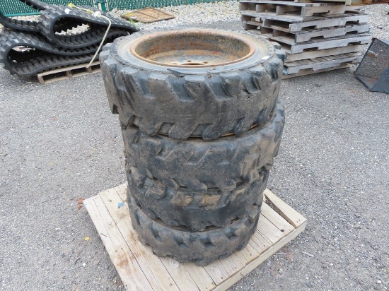 Skid Steer Rims and Solid Tires (Set of 4)