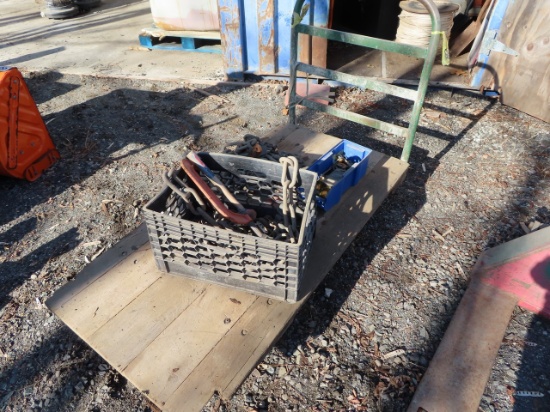 Rolling Cart w/ Crate of Misc Chains