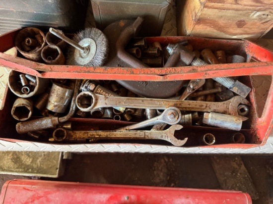 Metal Tool Box with Sockets and Wrenches