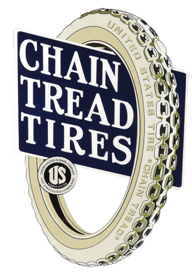 Automotive Sign, US Chain Tread Tires, heavy enamel