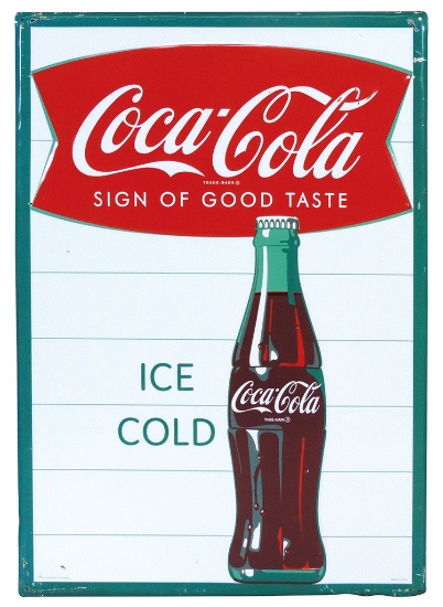 Coca-Cola Sign, fishtail logo, embossed tin,