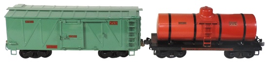 Toy Buddy L Outdoor Railroad Cars (2), pressed steel,