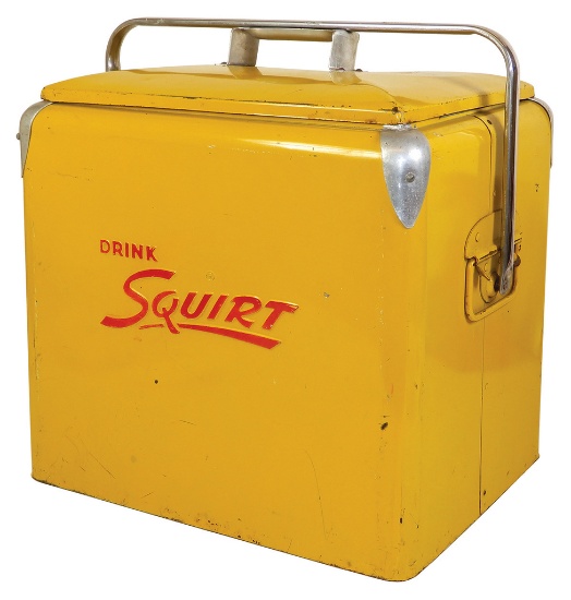 Picnic Cooler, Squirt, embossed metal w/orig tray,