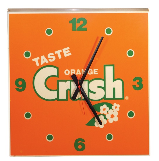 Soda Fountain Clock, Orange Crush, translucent plastic