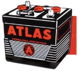 Automotive Sign, Atlas Batteries, heavy enamel paint on