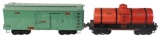 Toy Buddy L Outdoor Railroad Cars (2), pressed steel,