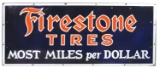 Automotive Sign, Firestone Tires-Most Miles Per Dollar, porcelain