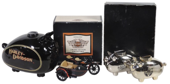 Harley-Davidson Still Banks (3), Ltd Ed silver & golden anniversary piggy b
