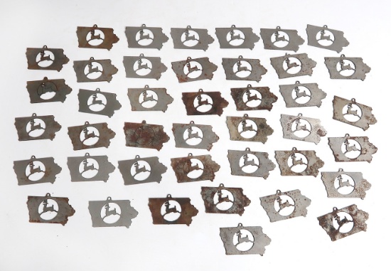 Iowa/John Deere Logo Shaped Metal Medallions (40), 3 unfinished cuts, 3" L.