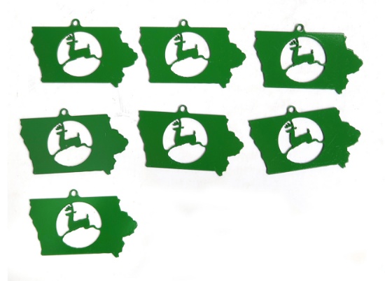 Iowa/John Deere Logo Shaped Metal Medallions (7), Painted John Deere Green,