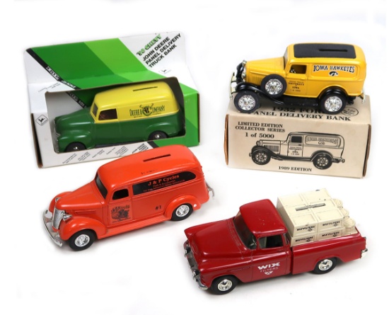 Toy Scale Models (4), Ertl, 1938 Panel Truck J & P Cycles Bank, 1950 Chevy