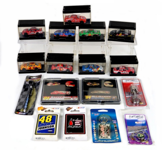 Nascar Collectibles (17), incl bobbleheads, playing cards, enamel pins & Ra
