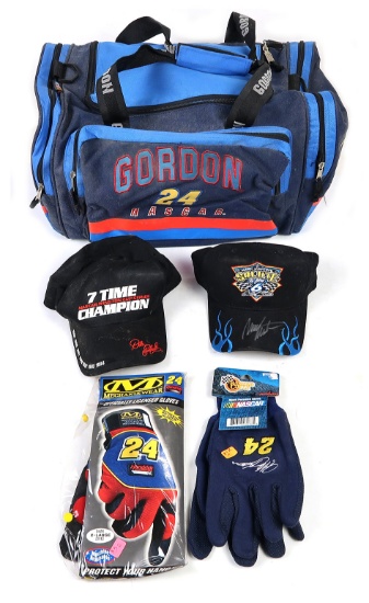 Nascar Collectibles (5), incl Jeff Gordon #24 duffle bag, new mechanics glo