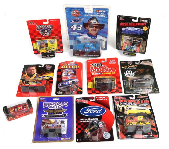 Nascar Collectibles (11), mostly 1/64 scale in bubble packs, Mint cond, lar