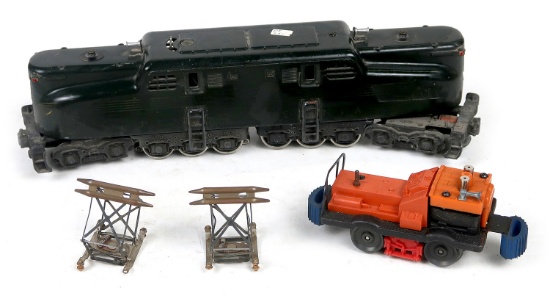Toy Train (2), 2332 Metal Locomotive & 50 Gang Car, untested cond, 14" L.