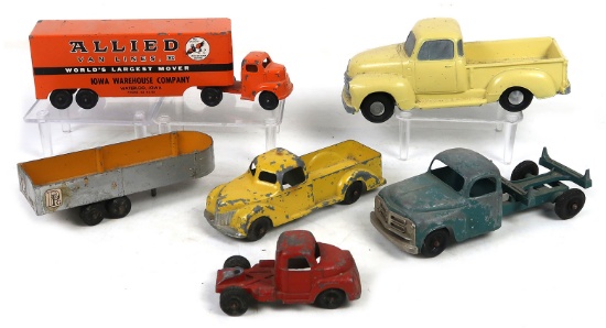 Vintage Toy Trucks (6), incl die-cast pick-up Allied tin litho, Hubley & ot