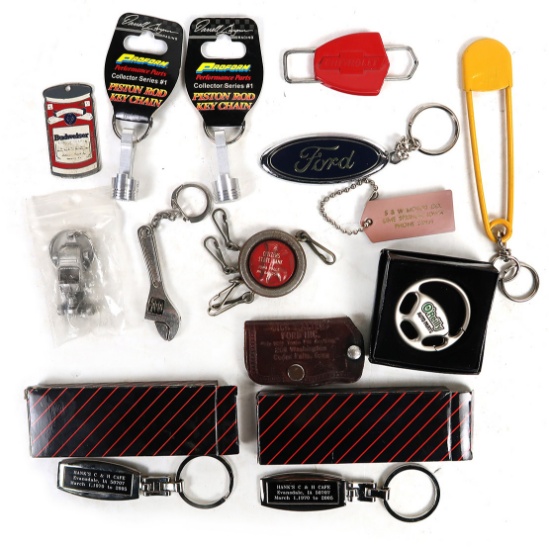 Automotive Novelty & Advertising Key Fobs, 14 pcs incl new w/tags, Good+ to