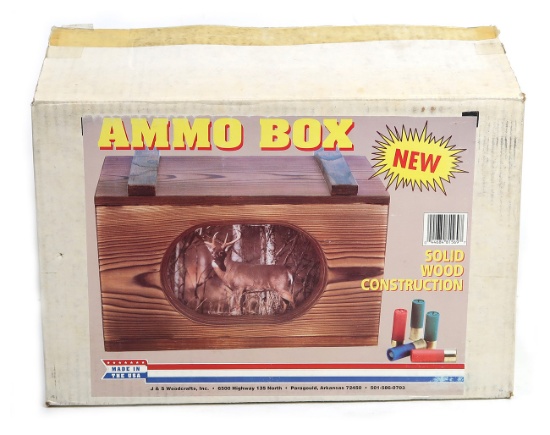 Decorative Wood Ammo Box, with inset scene of a Deer, mfgd by J&S Woodcraft