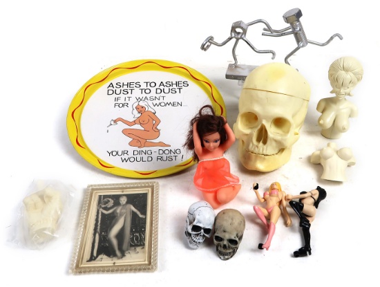 Collectibles (12), Molded Plastic Risque Figures (6), Skull (3), Metal No