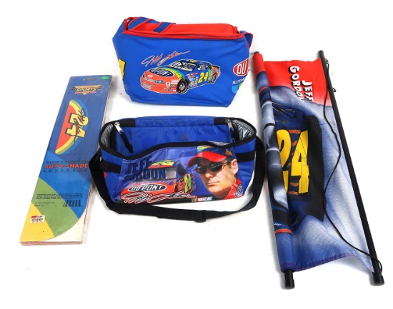 Nascar Jeff Gordon Collectibles (4), two stadium coolers, a large banner &