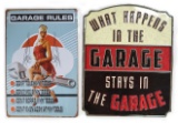 Nostalgic Garage Signs (2), Tin Litho, one die-cut & embossed, New cond, la