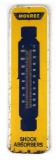 Monroe Shocks Advertising Thermometer, embossed pressed steel w/figural sho