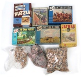 Vintage Puzzles & Boxes, 9 boxes & bags c.1940s, Good cond overall w/ some