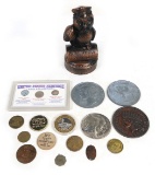 Coins, Tokens & Novelties (16), incl oversized coins & 1 oz silver $10 Stat