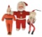 Santa Claus Dolls (3), vinyl-faced overstuffed, painted gauze w/wooden shoe