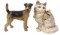 Door Stops (2), Hubley cat & dog, cast iron, cat has orig bow & bell that i