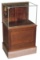 Country Store Display Case, petite mahogany & glass panel floor case w/rear