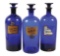 Apothecary Bottles (3), matching cobalt blue w/stoppers, 1 w/partial LUG &