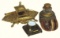 Desk Pen Ink Stands (3), 19th C. horse hoof w/glass well & gilt mounts, cas