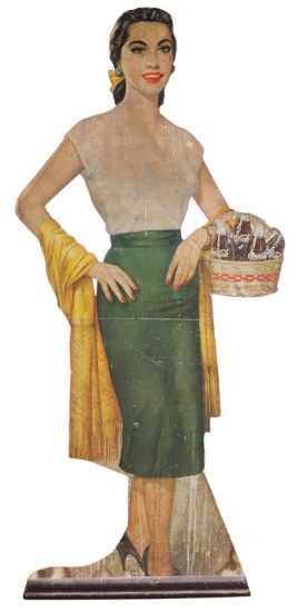 Coca-Cola Life Sized Cut-Out Figure, litho on Masonite of a young woman w/b