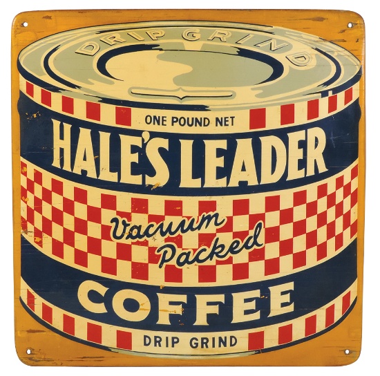 Coffee Sign, Hale's Leader Coffee Drip Grind, patriotic red/white & blue li