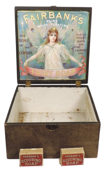 Fairbank's Counter Display Box, wood case w/beautiful paper advertising lit
