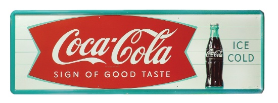 Coca-Cola Fishtail Sign, "Sign of Good Taste" w/bottle logo, self-framed me