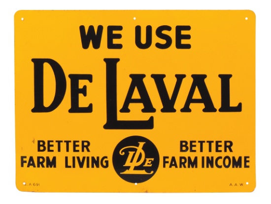 Farming De Laval Sign, litho on tin w/logo & slogan, marked S.A. 691 A.A.W.