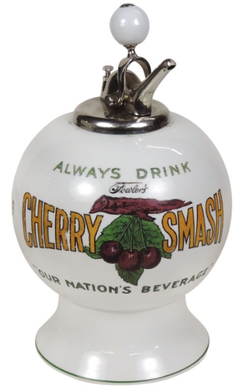 Soda Fountain Cherry Smash Syrup Dispenser, porcelain w/transfer design for